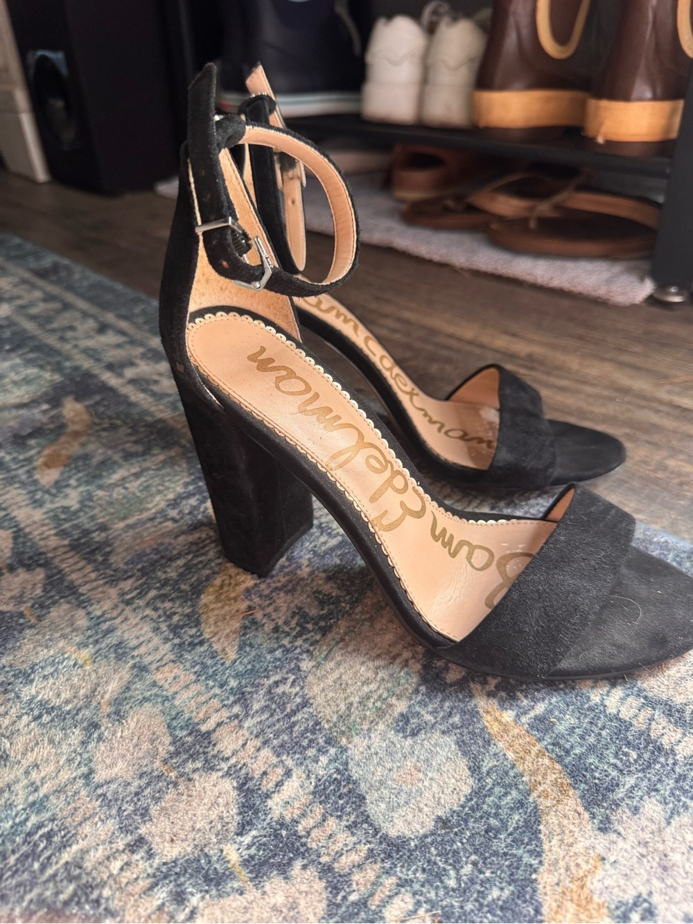 Sam Edelman Black Suede Ankle-Strap Block Heels